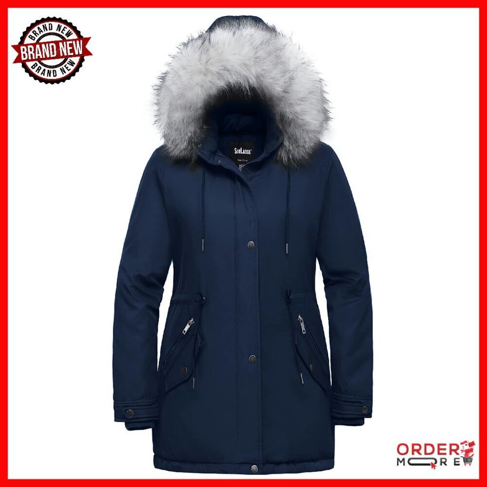 Plus Size Winter Insulated Parka Coat with Removable Faux Fur Hood